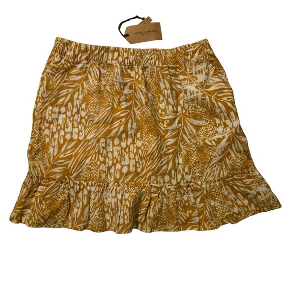 Christian Siriano Large Mini Skirt 100% Linen Pockets Ruffle Boho Old Money NEW - Picture 1 of 8